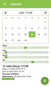 Calendar View of the Badí' Calendar App