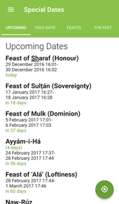 Upcoming View of the Badí' Calendar App